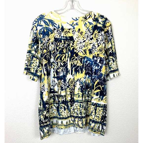 CJ Banks Button Up Cardigan Size X  or 14W Yellow Blue Lightweight Stretch Knit - Picture 3 of 5